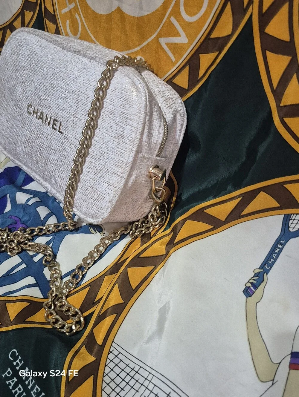 CHANEL White And Gold  Crossbody Camera Bag